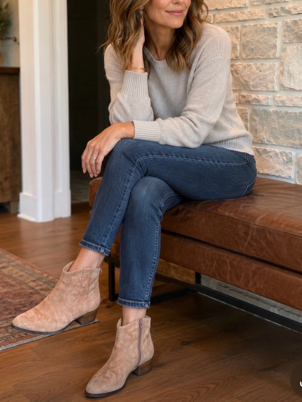 Vaneli Tan Suede Ankle Booties